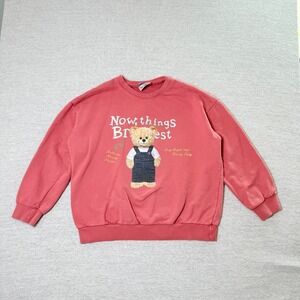 Womens Teddy Bear Sweatshirt Medium Pink Graphic Pullover Korean Mond Bbibbi